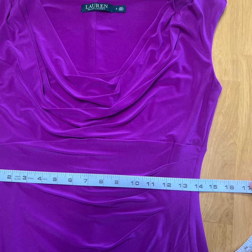 Lauren Ralph Lauren Purple Cowl Neck Ruched Sheath Dress Womens Cocktail Formal - Picture 5 of 8